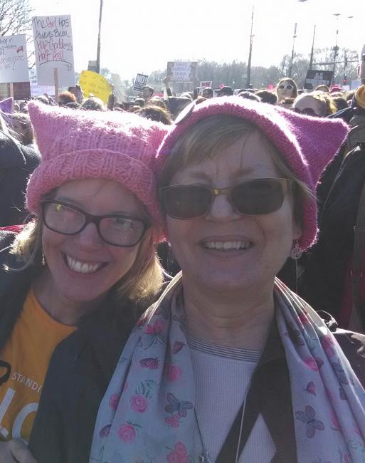Joliet Women in Pink  ... Hats March on Chicago.